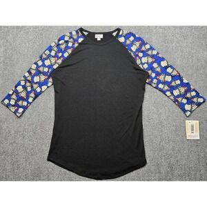 LuLaRoe Randy T-Shirt Womens S Black 3/4 Sleeve Uncle Sam Print Stretch New